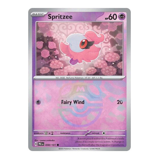Spritzee (Master Ball Pattern) (PRE) #038/131 Common (Holofoil Near Mint) SV: Prismatic Evolutions Pokemon: 2025