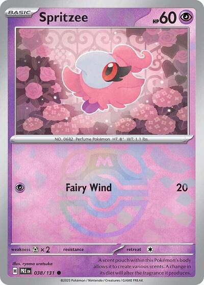 Spritzee Master Ball Pattern (PRE) #038/131 Common (Holofoil Near Mint) SV: Prismatic Evolutions Pokemon: 2025