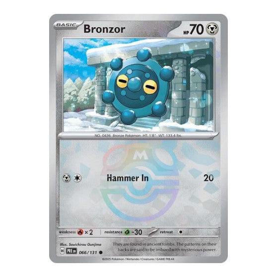 Bronzor (Master Ball Pattern) (PRE) #066/131 Common (Holofoil Near Mint) SV: Prismatic Evolutions Pokemon: 2025