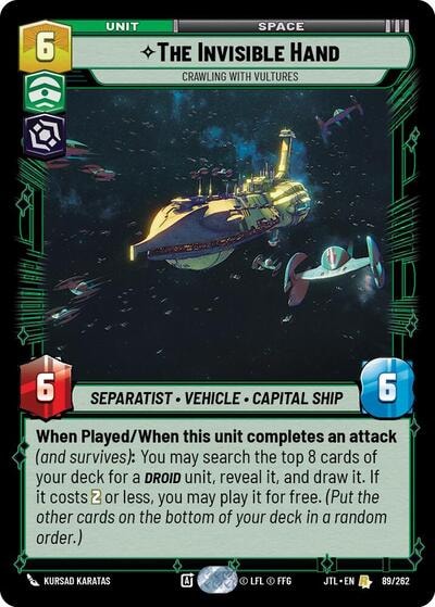 The Invisible Hand - Crawling With Vultures (JTL) #089/262 Rare (Near Mint) Jump to Lightspeed Star Wars: Unlimited: 2025