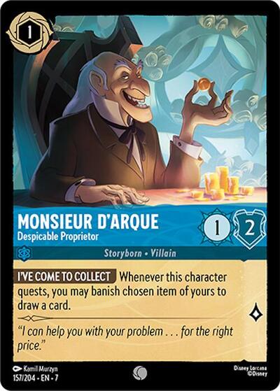 Monsieur DArque Despicable Proprietor (7) #157/204 Common (Near Mint) Archazia's Island Disney Lorcana: 2025