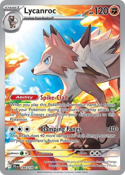 Lycanroc 166 159 (JTG) #166/159 Illustration Rare (Holofoil Near Mint) SV09: Journey Together Pokemon: 2025