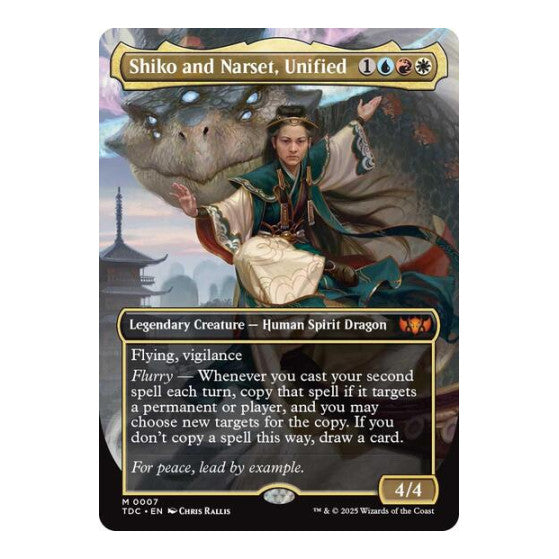 Shiko and Narset, Unified (Borderless) (TDC) #7 Mythic Rare (Foil Lightly Played) Commander: Tarkir: Dragonstorm Magic: The Gathering: 2025