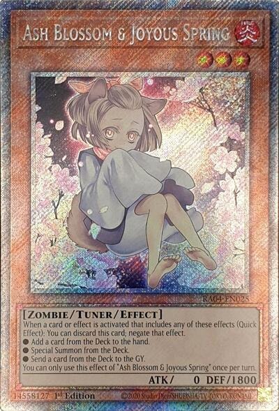 Ash Blossom and Joyous Spring Alternate Art Platinum Secret Rare (RA04) #RA04-EN025 Platinum Secret Rare (1st Edition Near Mint) Quarter Century Stampede YuGiOh: 2025