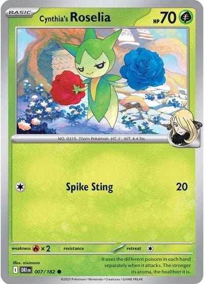 Cynthia's Roselia (DRI) #007/182 Common (Reverse Holofoil Near Mint) SV10: Destined Rivals Pokemon: 2025