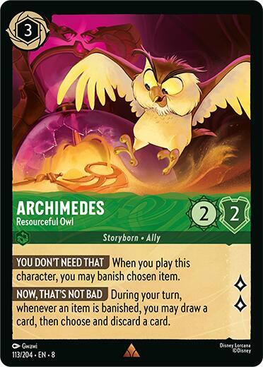 Archimedes - Resourceful Owl (8) #113/204 Rare (Near Mint) Reign of Jafar Disney Lorcana: 2025