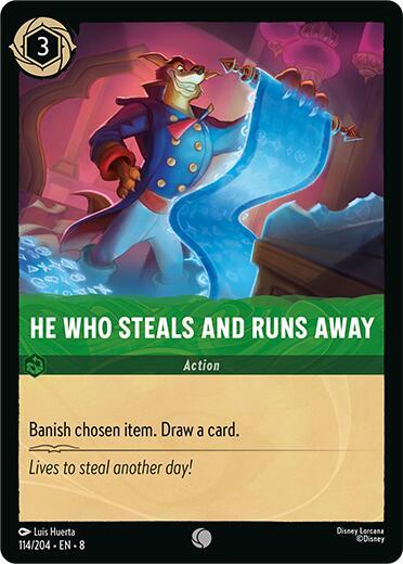 He Who Steals And Runs Away (8) #114/204 Common (Cold Foil Near Mint) Reign of Jafar Lorcana TCG: 2025
