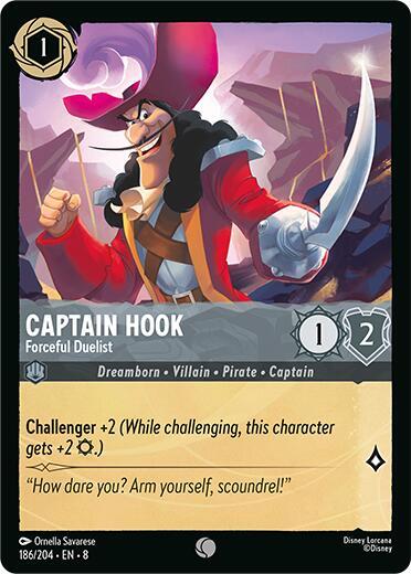 Captain Hook Forceful Duelist (8) #186/204 Common (Cold Foil Near Mint) Reign of Jafar Disney Lorcana: 2025