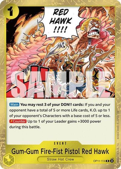 Gum-Gum Fire-Fist Pistol Red Hawk (OP11) #OP11-114 Rare (Foil Lightly Played) A Fist of Divine Speed One Piece Card Game: 2025
