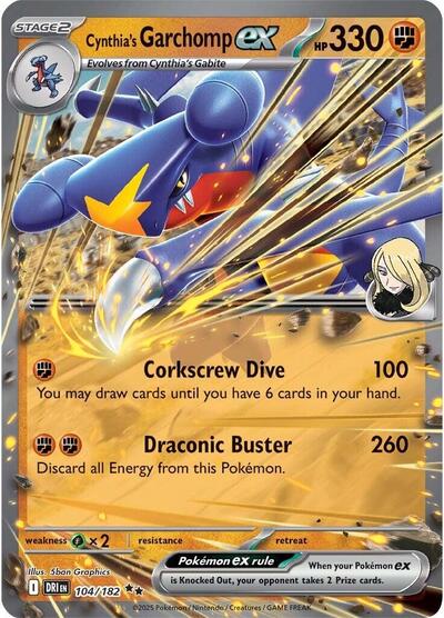 2025 Pokemon: SV10: Destined Rivals (DRI) - Cynthias Garchomp ex 104 182 (#104/182, Double Rare) (Holofoil, Near Mint)