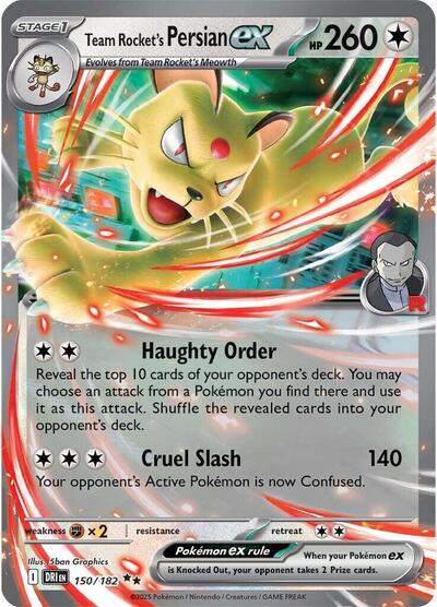 Team Rockets Persian ex 150 182 (DRI) #150/182 Double Rare (Holofoil Near Mint) SV10: Destined Rivals Pokemon: 2025