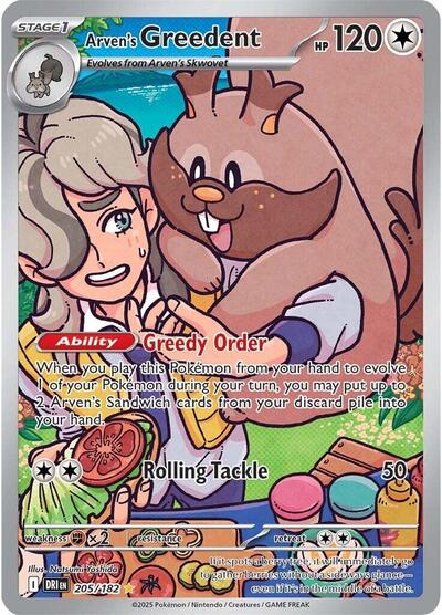 Arvens Greedent 205 182 (DRI) #205/182 Illustration Rare (Holofoil Near Mint) SV10: Destined Rivals Pokemon: 2025