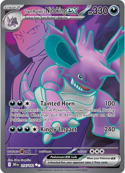 Team Rockets Nidoking ex 216 182 (DRI) #216/182 Ultra Rare (Holofoil Near Mint) SV10: Destined Rivals Pokemon: 2025