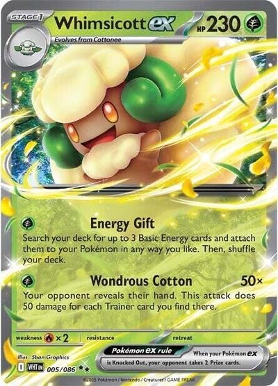 Whimsicott ex (WHT) #005/086 Double Rare (Holofoil Near Mint) SV: White Flare Pokemon: 2025