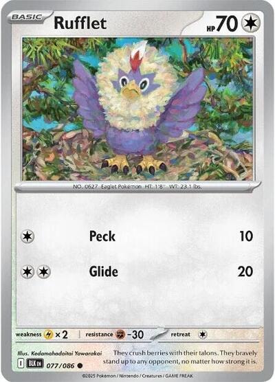 Rufflet (BLK) #077/086 Common (Reverse Holofoil Lightly Played) SV: Black Bolt Pokemon: 2025
