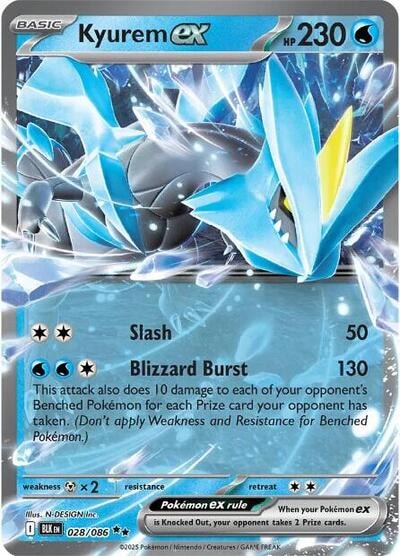 Kyurem ex (BLK) #028/086 Double Rare (Holofoil Near Mint) SV: Black Bolt Pokemon: 2025