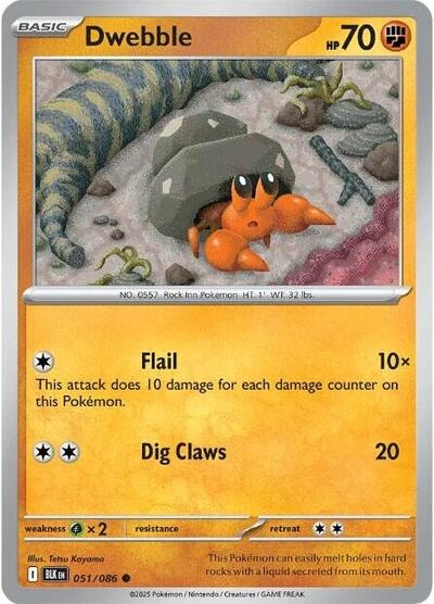 Dwebble (BLK) #051/086 Common (Reverse Holofoil Lightly Played) SV: Black Bolt Pokemon: 2025