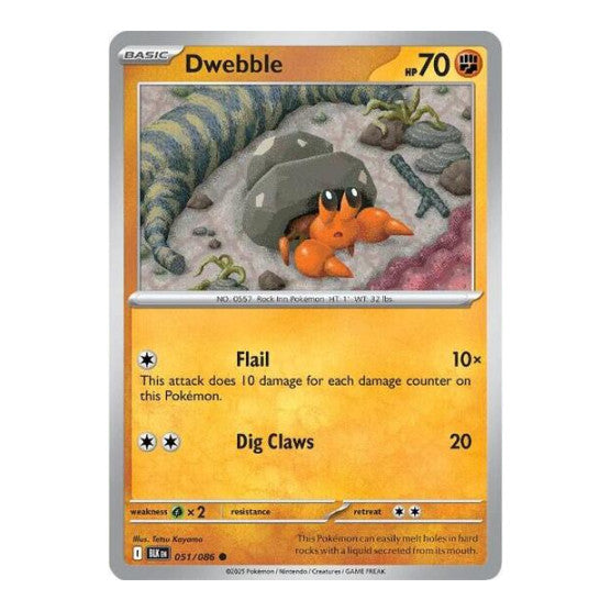 Dwebble (BLK) #051/086 Common (Reverse Holofoil Lightly Played) SV: Black Bolt Pokemon: 2025