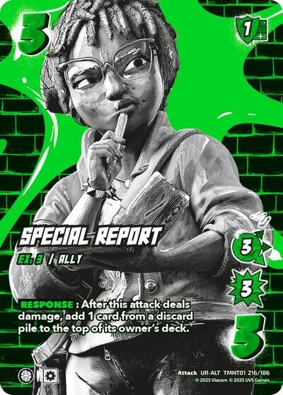 Special Report (Alternate Art) (TMNT) #TMNT01 216/186 UR-ALT (Foil Near Mint) Teenage Mutant Ninja Turtles UniVersus: 2025