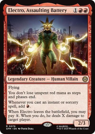Electro, Assaulting Battery (SPM) #76 Rare (Near Mint) Marvel's Spider-Man Magic: The Gathering: 2025