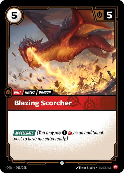 2025 Riftbound League of Legends Trading Card Game: Origins (OGN) - Blazing Scorcher (#001/298, Common) (Near Mint)