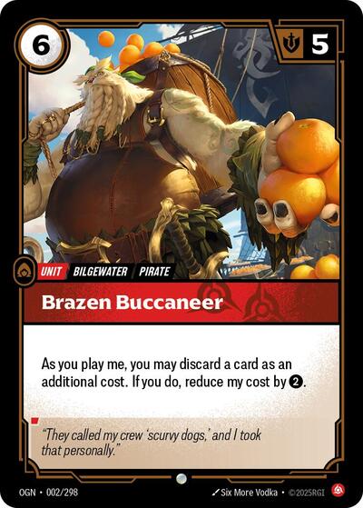 Brazen Buccaneer (OGN) #002/298 Common (Near Mint) Origins Riftbound: League of Legends Trading Card Game: 2025