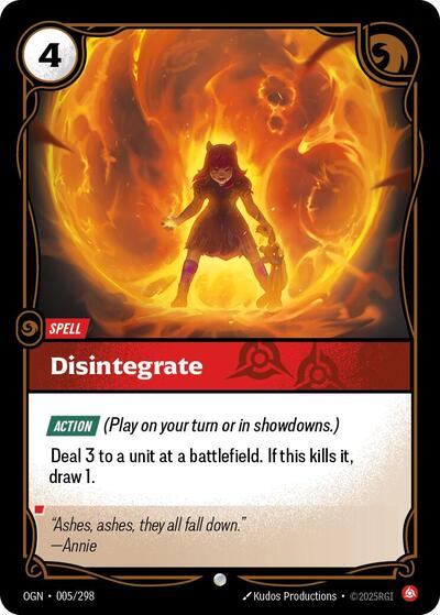 Disintegrate (OGN) #005/298 Common (Near Mint) Origins Riftbound: League of Legends Trading Card Game: 2025