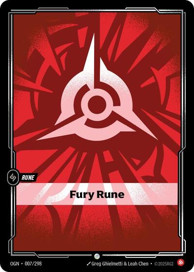 Fury Rune (OGN) #007/298 Common (Near Mint) Origins Riftbound: League of Legends Trading Card Game: 2025