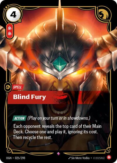 Blind Fury (OGN) #025/298 Rare (Foil Near Mint) Origins Riftbound: League of Legends Trading Card Game: 2025