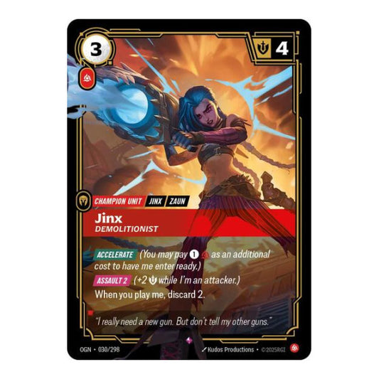 Jinx, Demolitionist (OGN) #030/298 Rare (Foil Near Mint) Origins Riftbound: League of Legends Trading Card Game: 2025