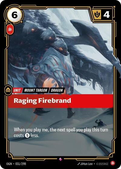 Raging Firebrand (OGN) #031/298 Rare (Foil Near Mint) Origins Riftbound: League of Legends Trading Card Game: 2025