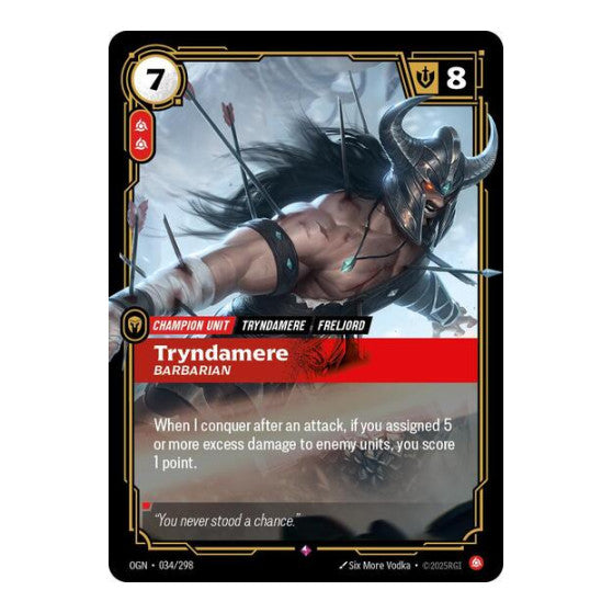 Tryndamere Barbarian (OGN) #034/298 Rare (Foil Near Mint) Origins Riftbound: League of Legends Trading Card Game: 2025