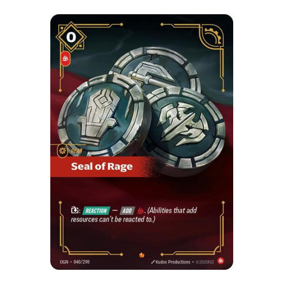 Seal of Rage (OGN) #040/298 Epic (Foil Near Mint) Origins Riftbound: League of Legends Trading Card Game: 2025
