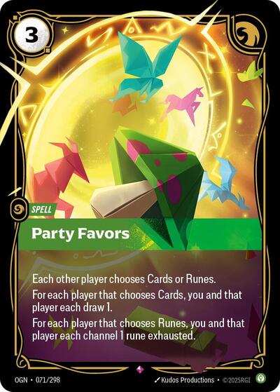 Party Favors (OGN) #071/298 Rare (Foil Near Mint) Origins Riftbound: League of Legends Trading Card Game: 2025