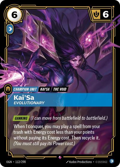 Kai'Sa - Evolutionary (OGN) #112/298 Rare (Foil Near Mint) Origins Riftbound: League of Legends Trading Card Game: 2025