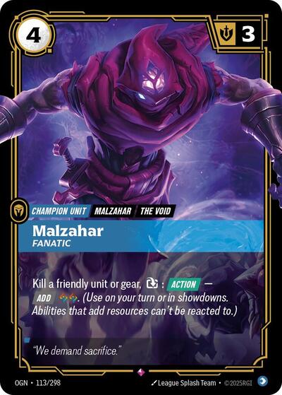 Malzahar Fanatic (OGN) #113/298 Rare (Foil Near Mint) Origins Riftbound: League of Legends Trading Card Game: 2025