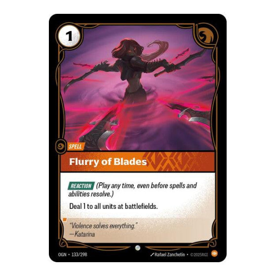 Flurry of Blades (OGN) #133/298 Common (Near Mint) Origins Riftbound: League of Legends Trading Card Game: 2025