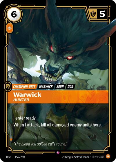 Warwick - Hunter (OGN) #159/298 Rare (Foil Near Mint) Origins Riftbound: League of Legends Trading Card Game: 2025