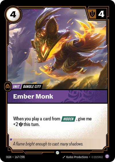 Ember Monk (OGN) #167/298 Common (Near Mint) Origins Riftbound: League of Legends Trading Card Game: 2025