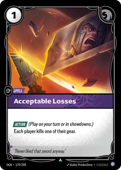 Acceptable Losses (OGN) #179/298 Uncommon (Near Mint) Origins Riftbound: League of Legends Trading Card Game: 2025