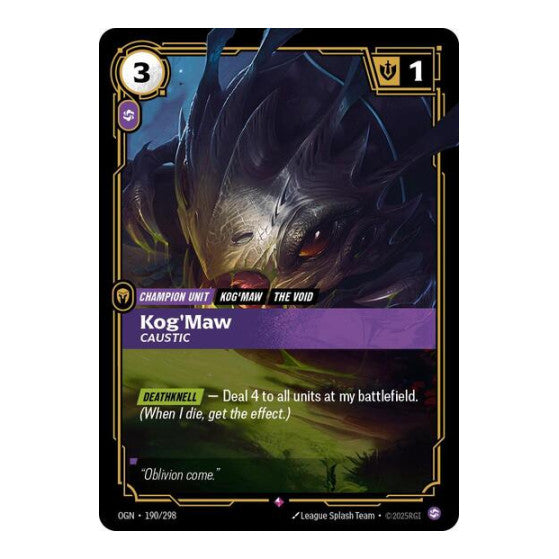 KogMaw Caustic (OGN) #190/298 Rare (Foil Near Mint) Origins Riftbound: League of Legends Trading Card Game: 2025