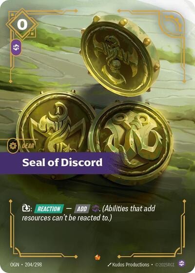 Seal of Discord (OGN) #204/298 Epic (Foil Near Mint) Origins Riftbound: League of Legends Trading Card Game: 2025
