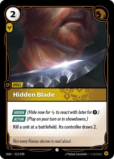 Hidden Blade (OGN) #213/298 Common (Near Mint) Origins Riftbound: League of Legends Trading Card Game: 2025