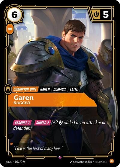 Garen - Rugged (OGS) #007/024 Rare Origins: Proving Grounds Riftbound: League of Legends Trading Card Game: 2025