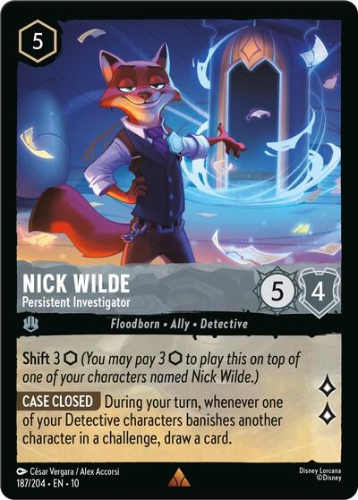 Nick Wilde Persistent Investigator (10) #187/204 Rare (Near Mint) Whispers in the Well Lorcana TCG: 2025