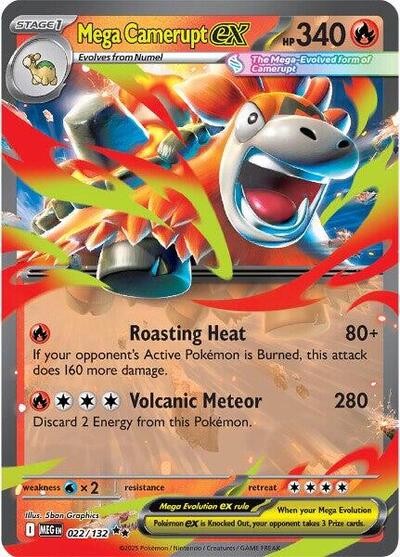 Mega Camerupt ex 022 132 (MEG) #022/132 Double Rare (Holofoil Near Mint) ME01: Mega Evolution Pokemon: 2025