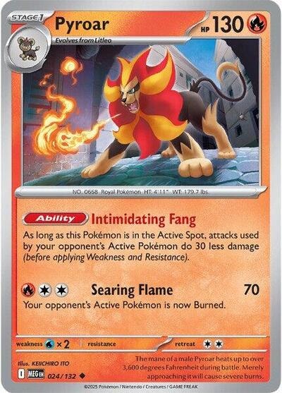 Pyroar (MEG) #024/132 Uncommon (Reverse Holofoil Moderately Played) ME01: Mega Evolution Pokemon: 2025