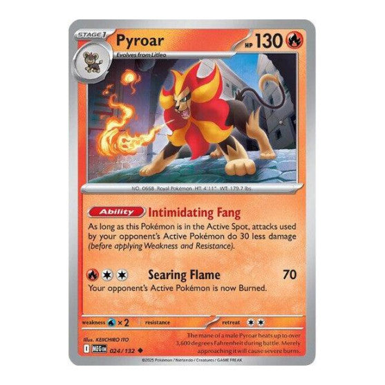 Pyroar (MEG) #024/132 Uncommon (Reverse Holofoil Moderately Played) ME01: Mega Evolution Pokemon: 2025