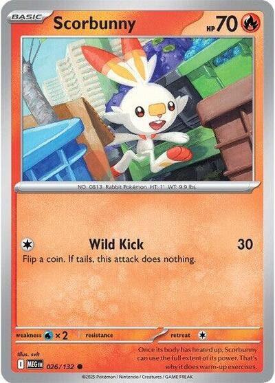Scorbunny (MEG) #026/132 Common (Reverse Holofoil Moderately Played) ME01: Mega Evolution Pokemon: 2025