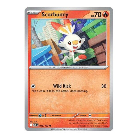 Scorbunny (MEG) #026/132 Common (Reverse Holofoil Moderately Played) ME01: Mega Evolution Pokemon: 2025